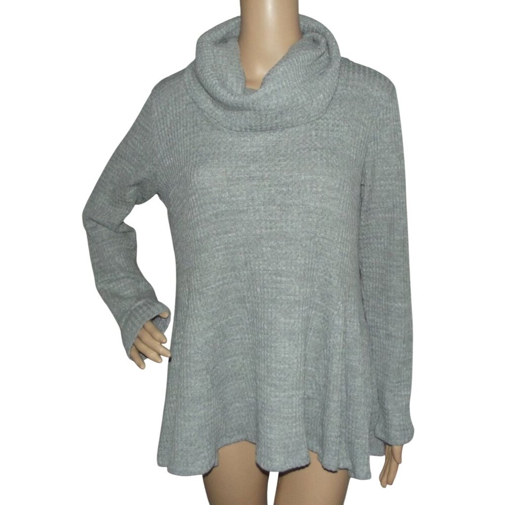 Sinuous Sweater Womens Size Medium gray thermal waffle cowl funnel neck top